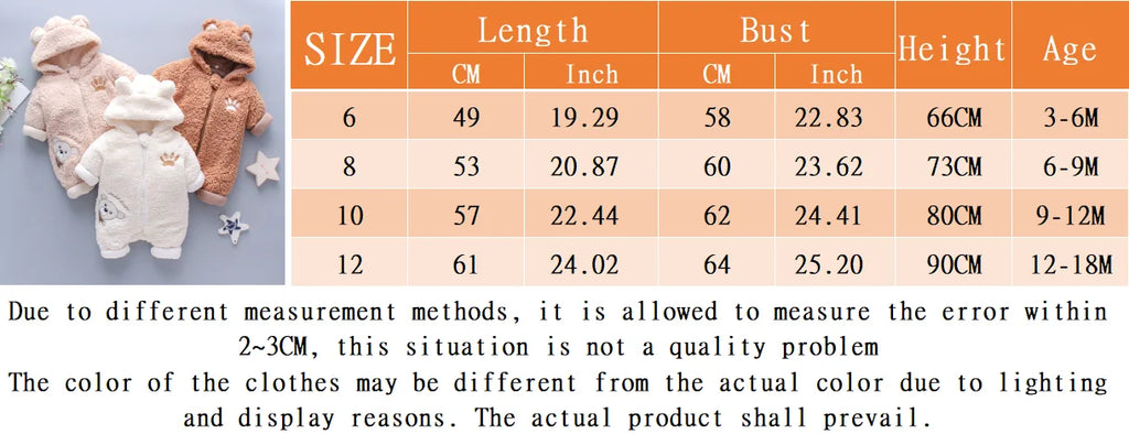 Winter New Thick And Warm Baby Boy And Girl Jumpsuit, Cartoon Teddy Bear Children'S Long Sleeved Clothes (3-18 Months)