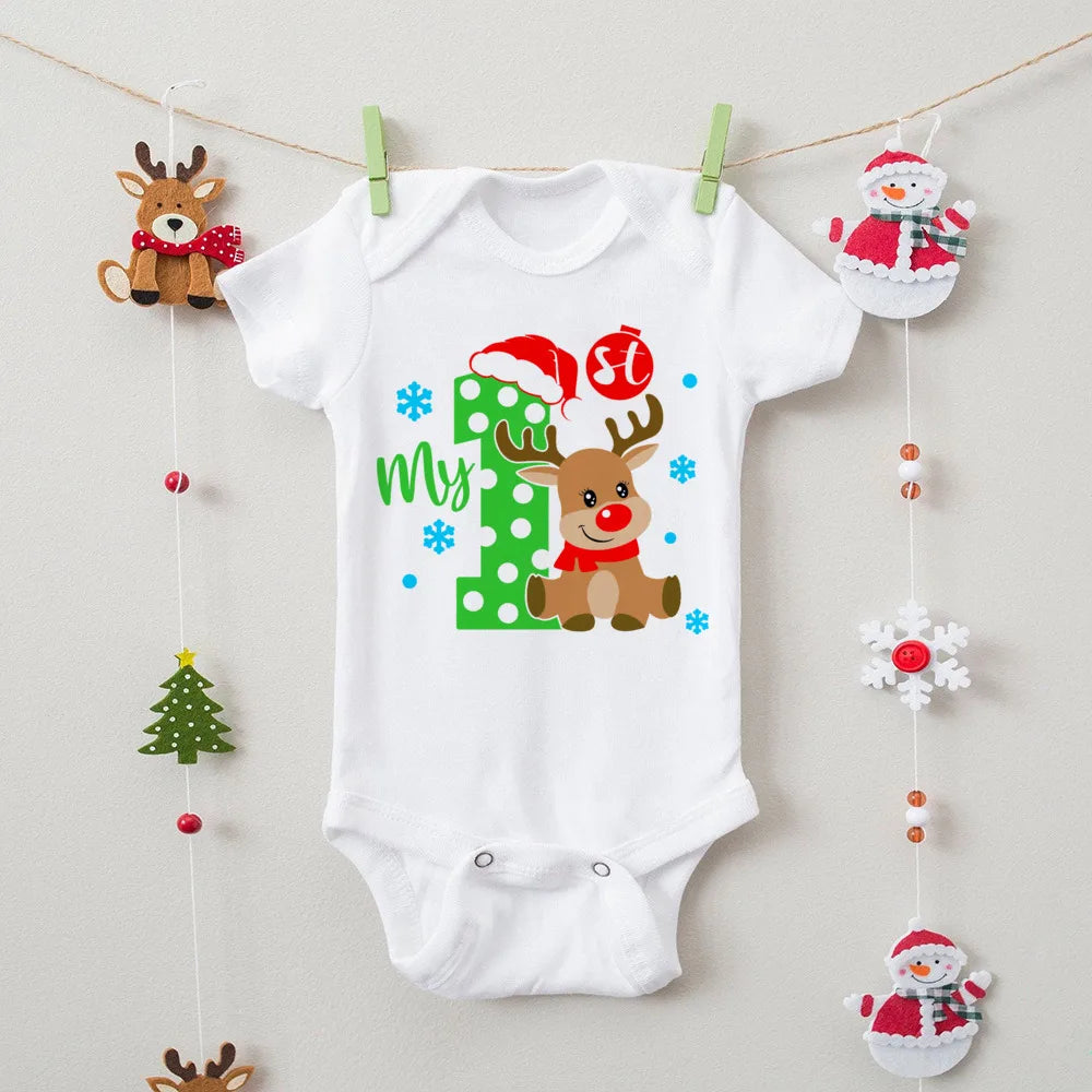 First Christmas Print Baby Bodysuits Boys Girls Xmas Cute Clothes Toddler Romper Newbron Christmas Gift Xmas Party Outfits