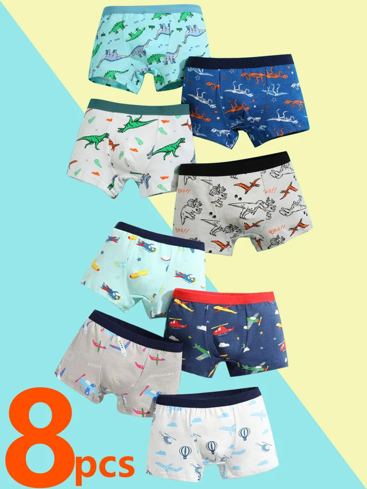 4/8 pcs Boys Boxer sets Briefs Kids Cotton Underwear Baby Underpants Teenager Cartoon Dinosaur Print Soft Children Panties 2-15Y