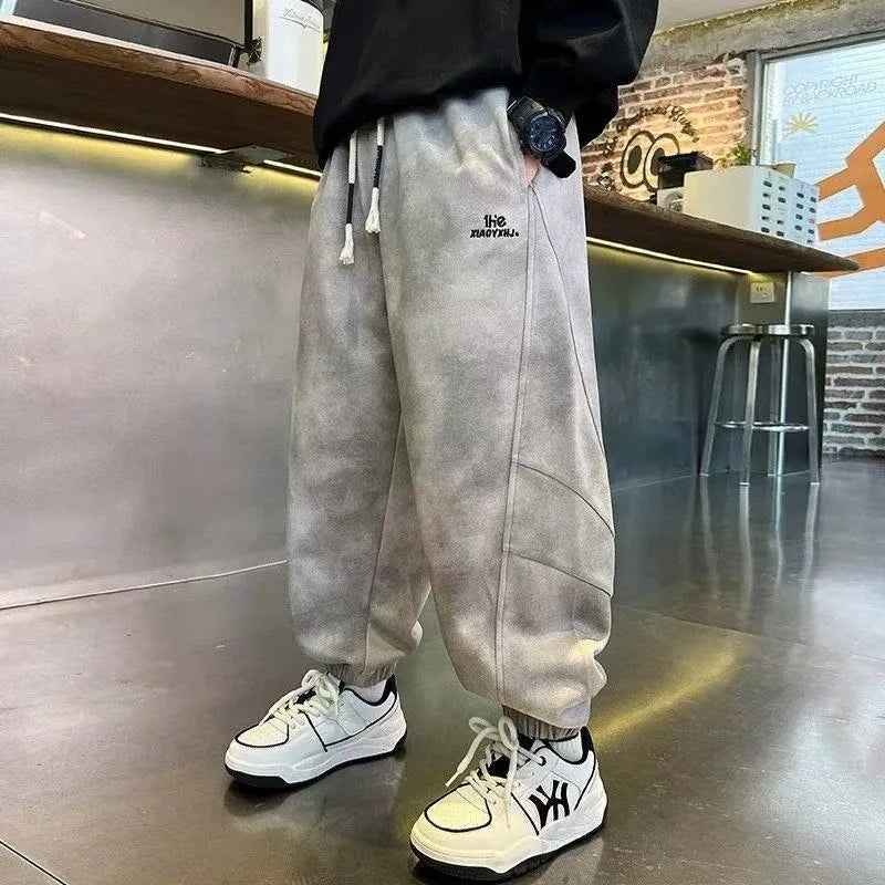 New 2025 Boys' Korean Style Loose Sweatpants - Trendy Tie-Dye Casual Pants for Big Kids (Spring Autumn)