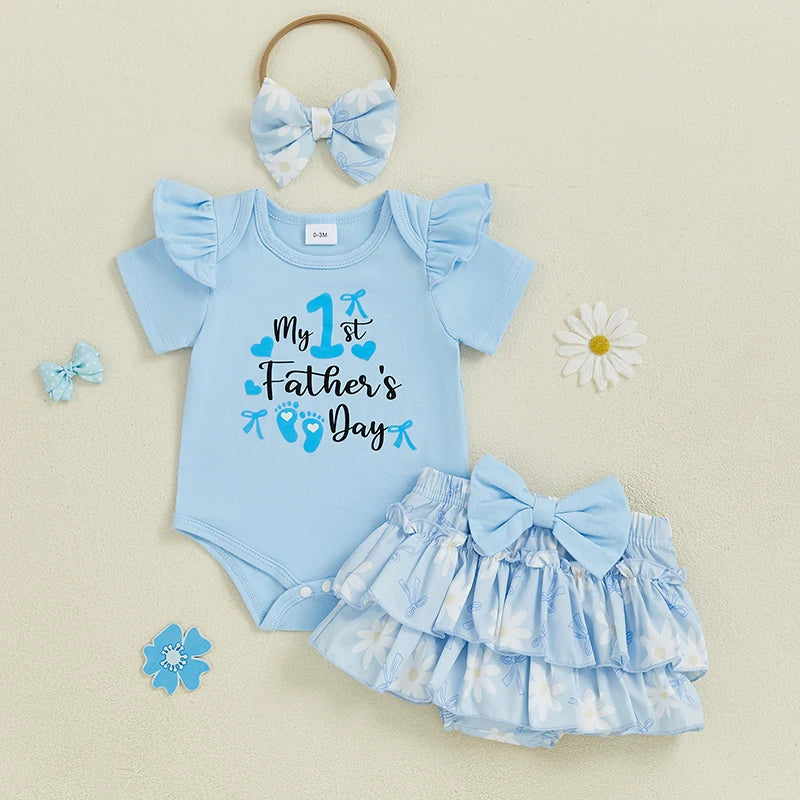 Daddy s Little Princess Father s Day Matching Outfits Letter Print Romper Shorts Headband 3Pcs Clothing Set for Baby Girl