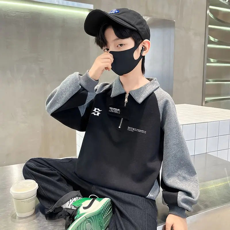 2025 New Arrival Boys' Base Layer Long Sleeve Top Spring Autumn Big & Mid Size Kids Stylish Cool Trendy Top