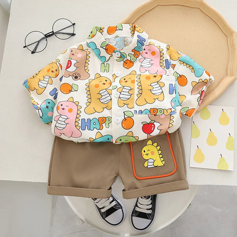 New Summer Baby Clothes Suit Children Boys Casual Cartoon Shirt Shorts 2Pcs/Sets Infant Outfits Toddler Costume Kids Tracksuits