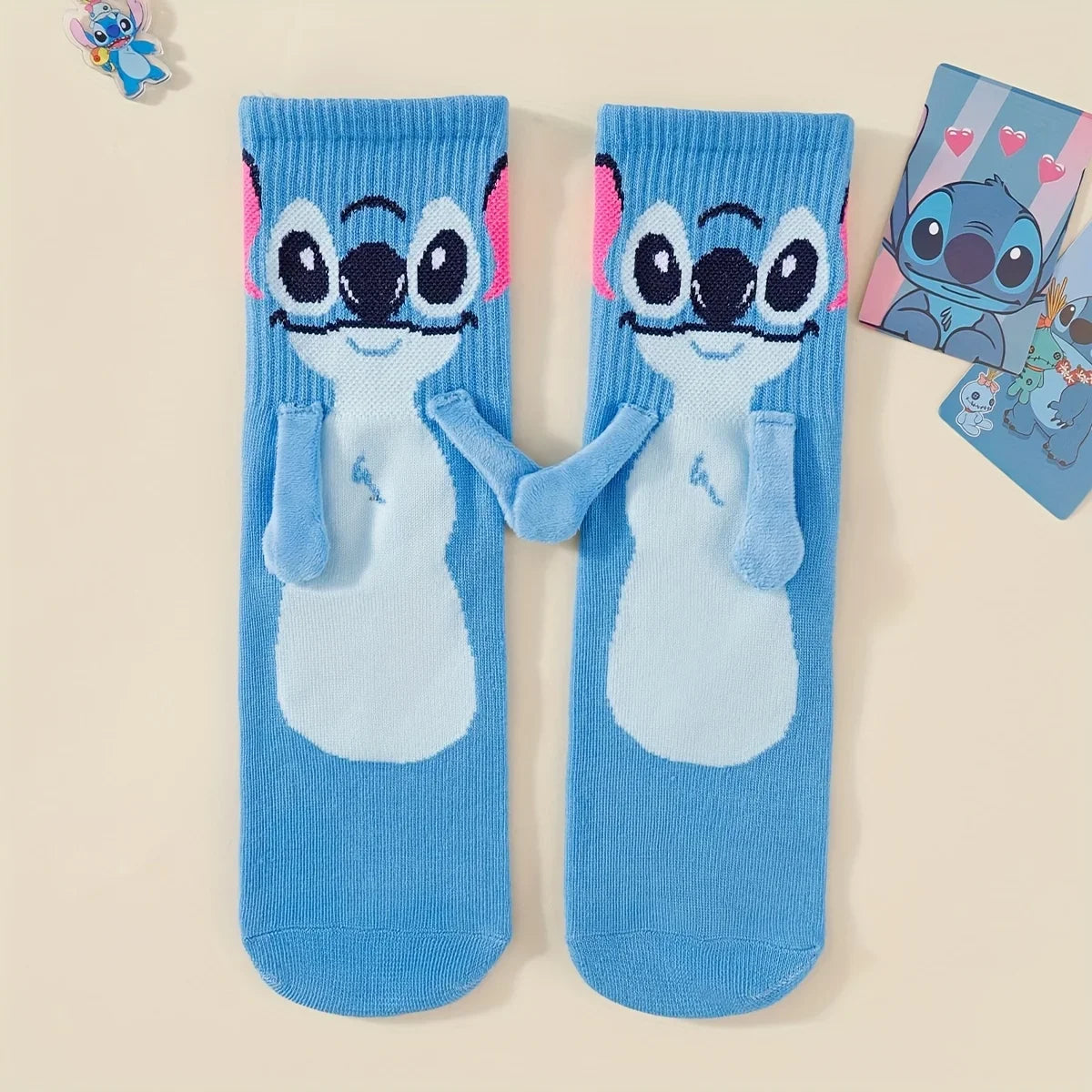 Stitch hand in hand sock sock female Japanese cartoon cartoon tube stack sock cute children Christmas sock gift