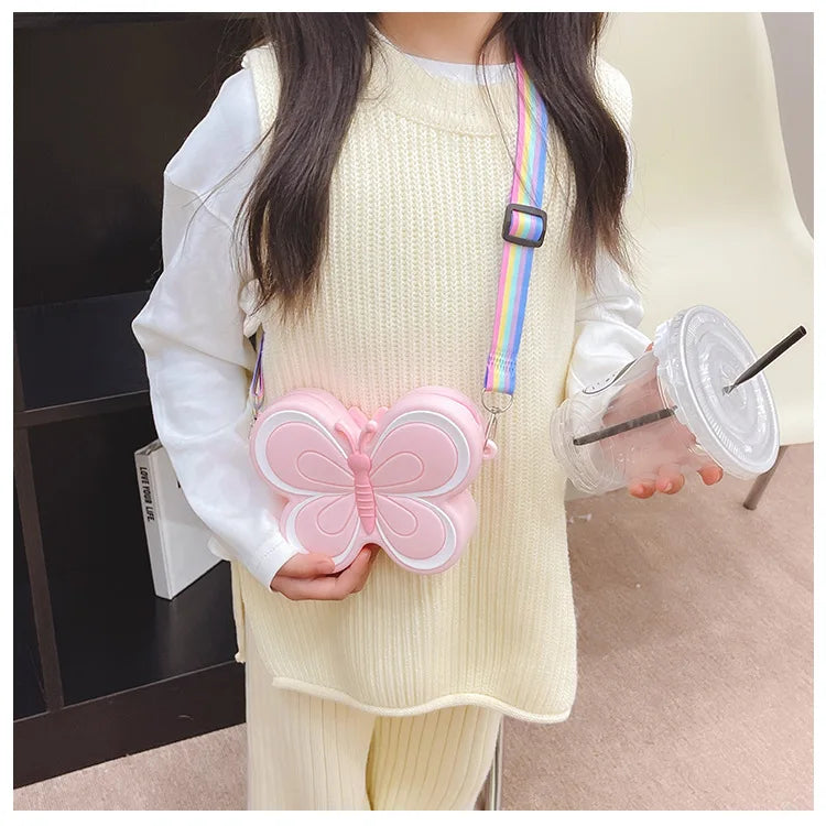 Lovely Bow Children's Silicone Shoulder Bags Cute Butterfly Shape Baby Girls Crossbody Bag Candy Color Kids Small Coin Purse