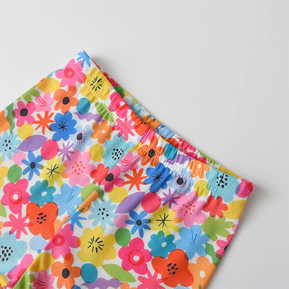 VIKITA Girls Clothing Sets for Summer Kids Rabbit Floral Print Cotton Short Sleeve T Shirt and Pants 2 Pcs Suit Clothes Sets