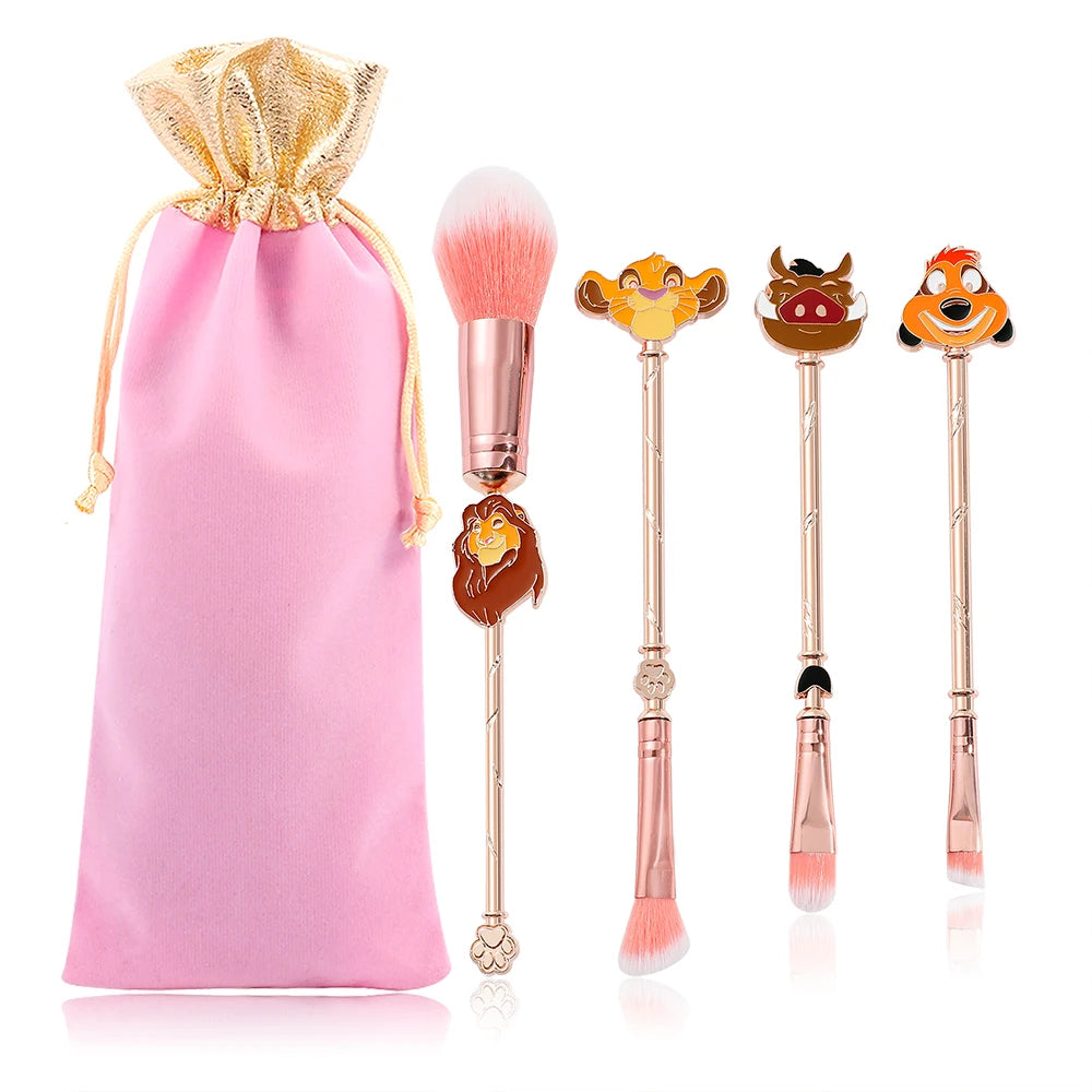 4pcs Lion King makeup brush set, cartoon cute Simba eye shadow brush, metal fiber makeup brush, eye makeup tools suitable f