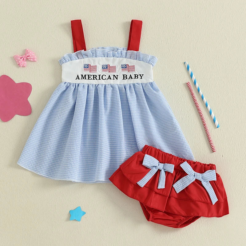 Independence Day Toddler Girl Clothing Set American Flag Print Sleeveless Tank Top and Shorts Outfit for 4th of July