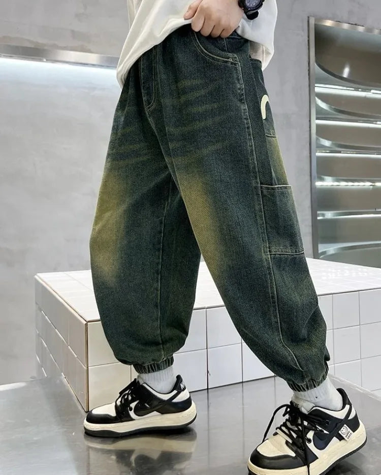 Boys' Fleece-Lined Jeans 2025 New Autumn/Winter Thermal Insulated Trendy Long Pants for Big Tall Kids, Stretchy Fabric Loose Fit