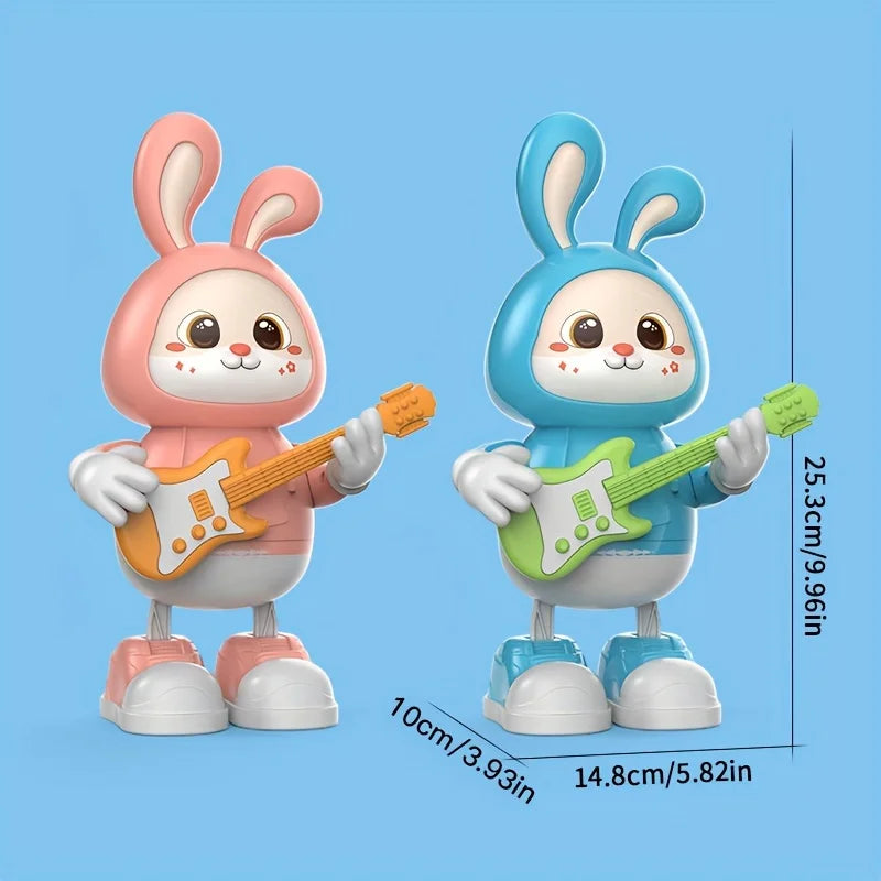 Musical Dancing Rabbit Toy with Guitar Walking Singing Bunny Moving Toys for Baby with Music & Lights for Toddlers Easter Gift