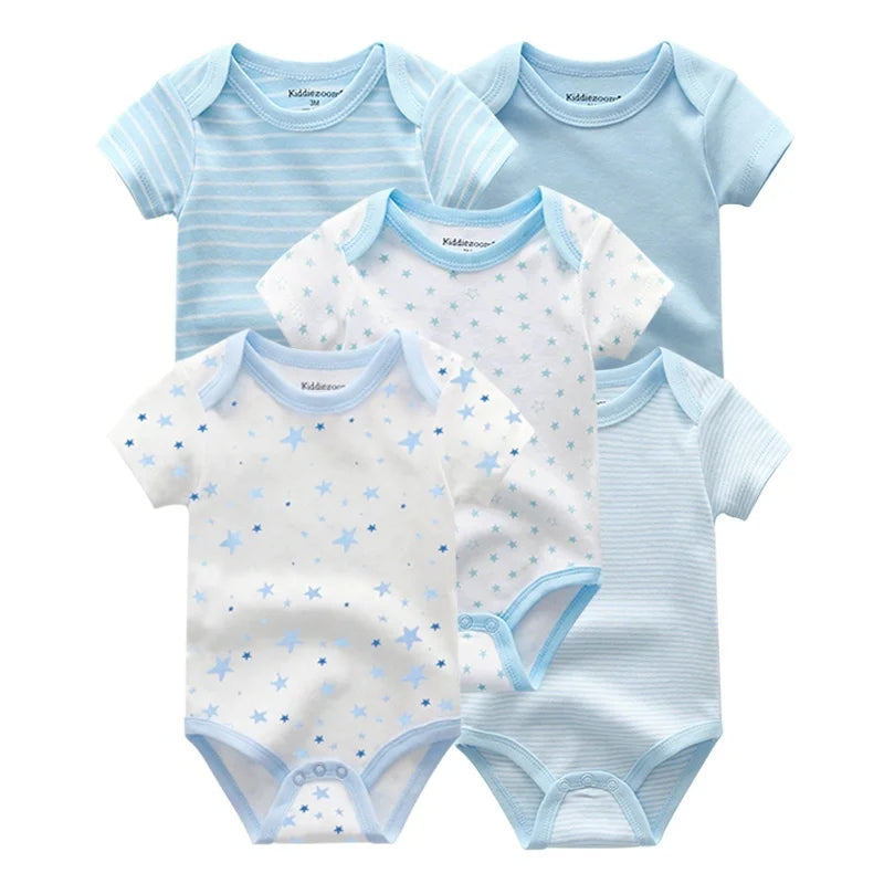 5pcs Summer Short Sleeve Baby Boy Girl Bodysuits Soft Cartoon Newborn Baby Onesie