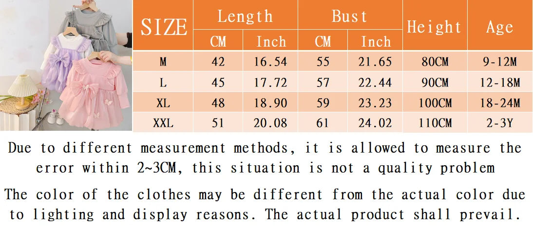 Sweet Bow Baby Girl Princess Dress, Spring And Autumn New Fake Two-Piece Long Sleeved Children'S Clothing For Babies Aged 0-3