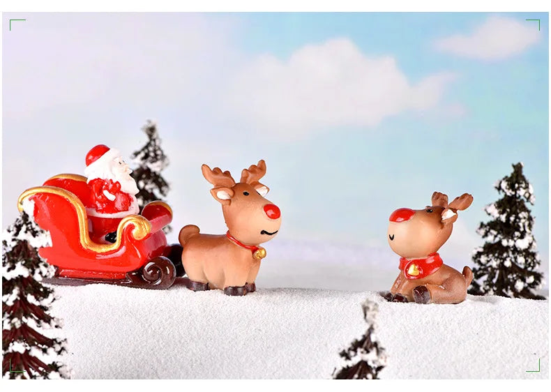 Christmas Santa Claus Elk Sleigh Locomotive Carriage Micro Landscape Snow Scenery Ornaments for xmas party favor christmas decor