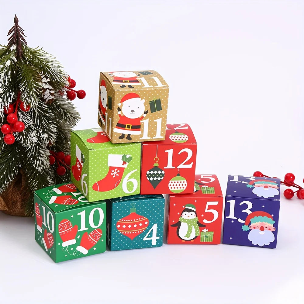 24PCS DIY Christmas Advent Calendar Boxes 24 Days Advent Countdown Gift Boxes Cardboard Number for Kids Xmas Holiday Decoration