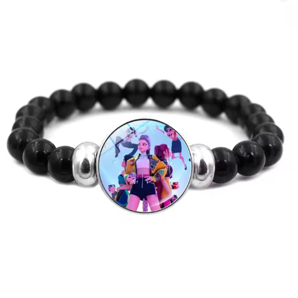 * K-Pop Demon Hunters Handmade Glass Bead Bracelet Huntr-x Rumi Zoey Mira Bangles Unisex Jewelry Accessories Fans Gift