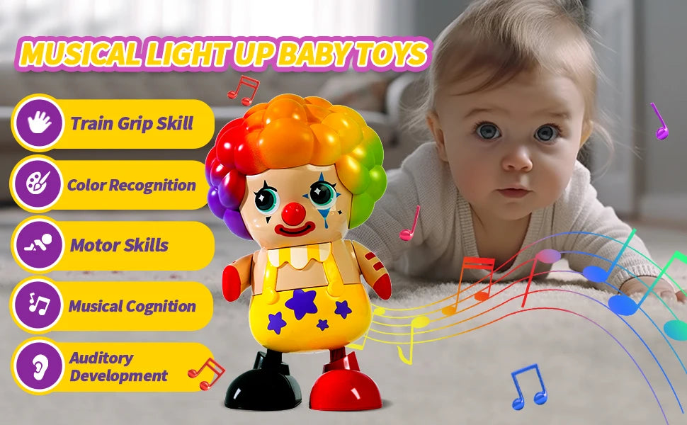 Dancing Clown Toys for Toddler & Baby Early Learning Educational Musical Light Up Clown Toys Halloween Decor Gift for Boys Girls