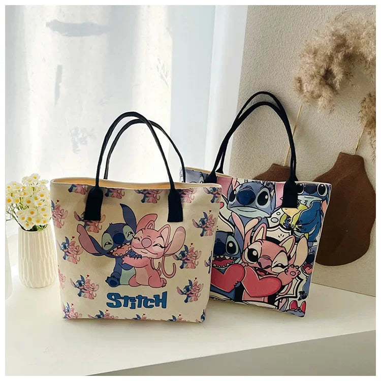 Kawaii Lilo & Stitch Large Canvas Bag Shoulder Bag Handbag Print Handbag Women's Large Capacity ShoppingBag Commuter Tote Bag