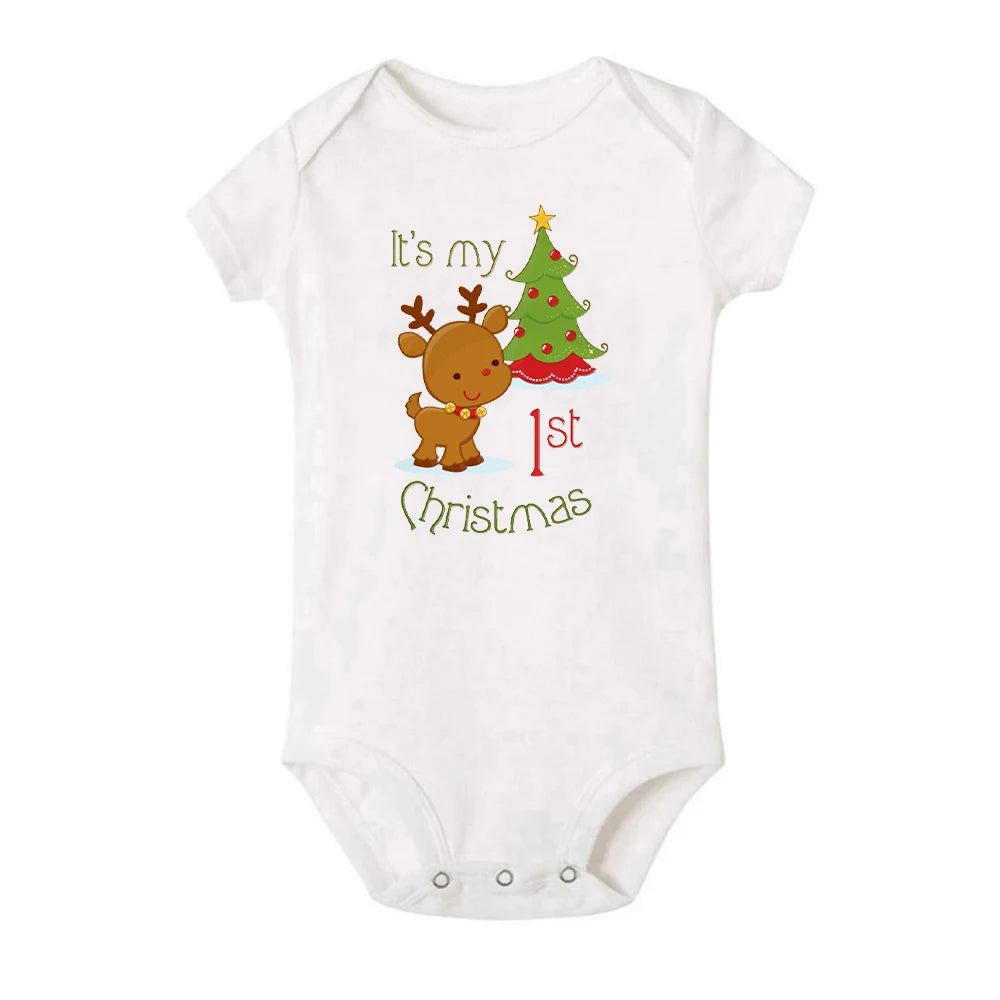 It Is My First Christmas Baby Short Sleeve Romper Toddler Baby Boy Girl Clothes Outfit Bodysuit Newborn Ropa Xmas Best Gifts