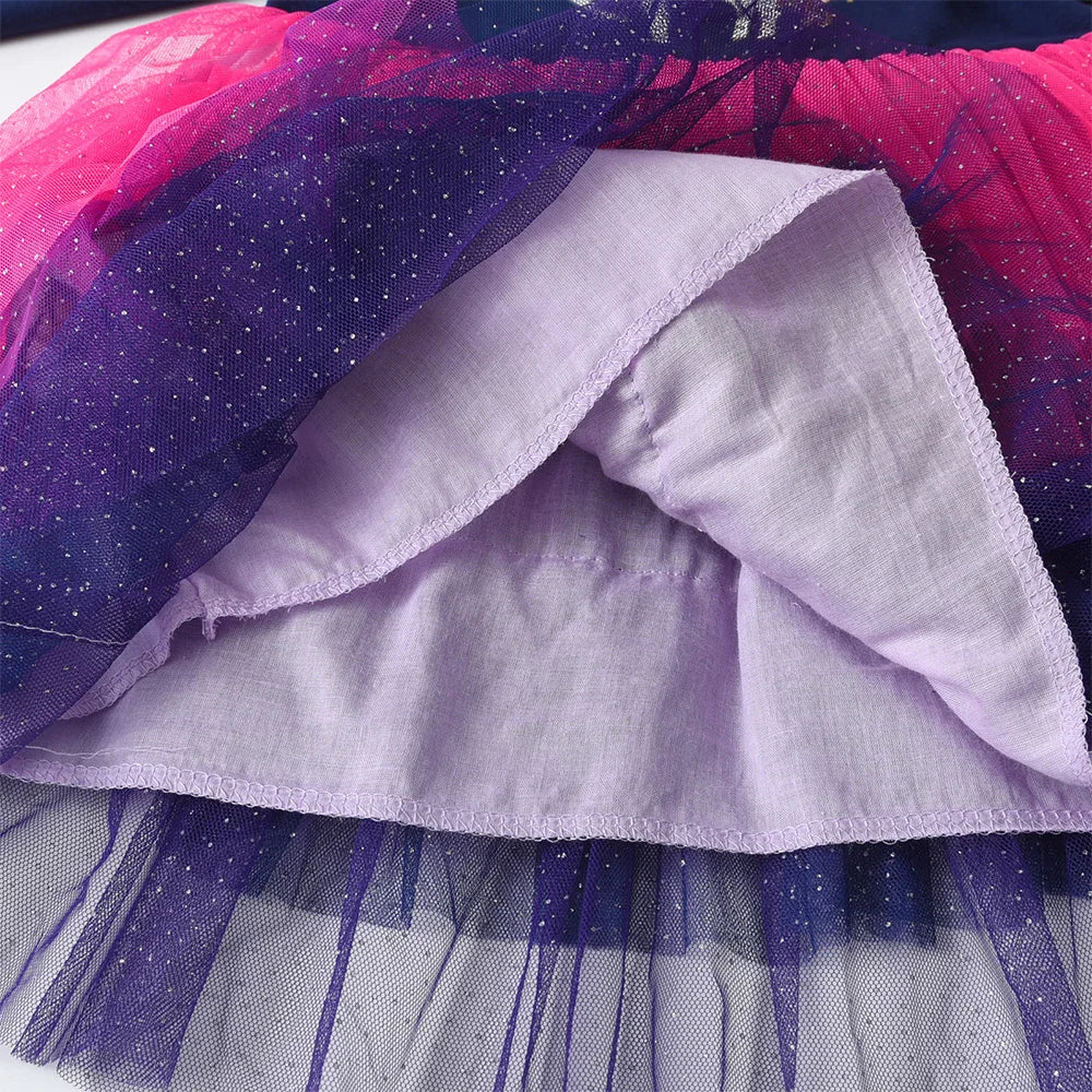 VIKITA Girls Gradient Autumn Dress Kids Licorne Sequined Appliqued Performance Mesh Tulle Prom Gown Girls Princess Cake Dresses