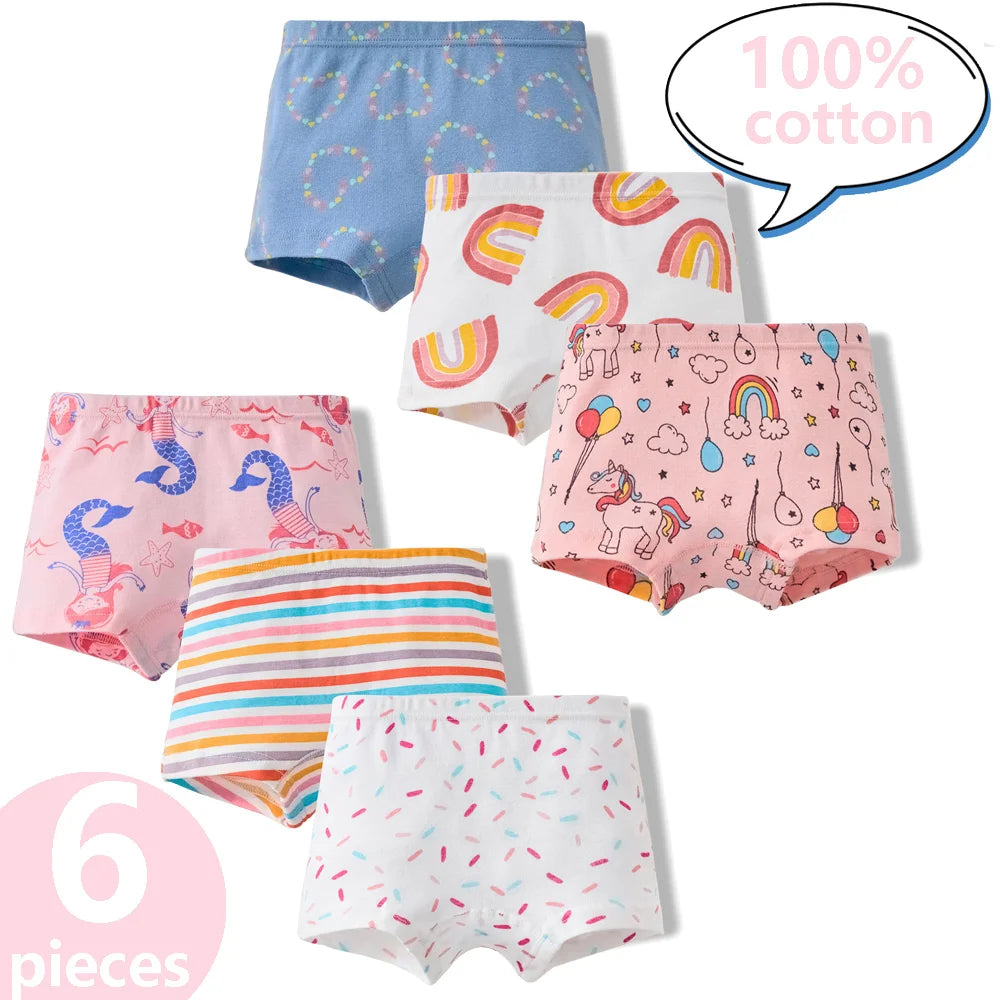 3/6 Pcs Children's Girls Panties Sets 100% Cotton Pretty Cartoon Unicorn Print Underwear For Girl Infant Undies Boxer Breathable