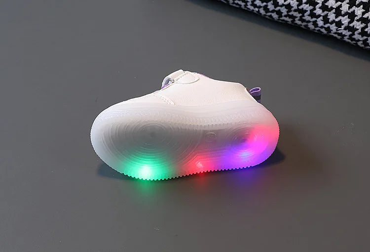 Kids'Casual Shoes Children Led Light Cartoon PU Leather Spring Anti-slip Soft Bottom Sneakers Black Pink Size 21-30