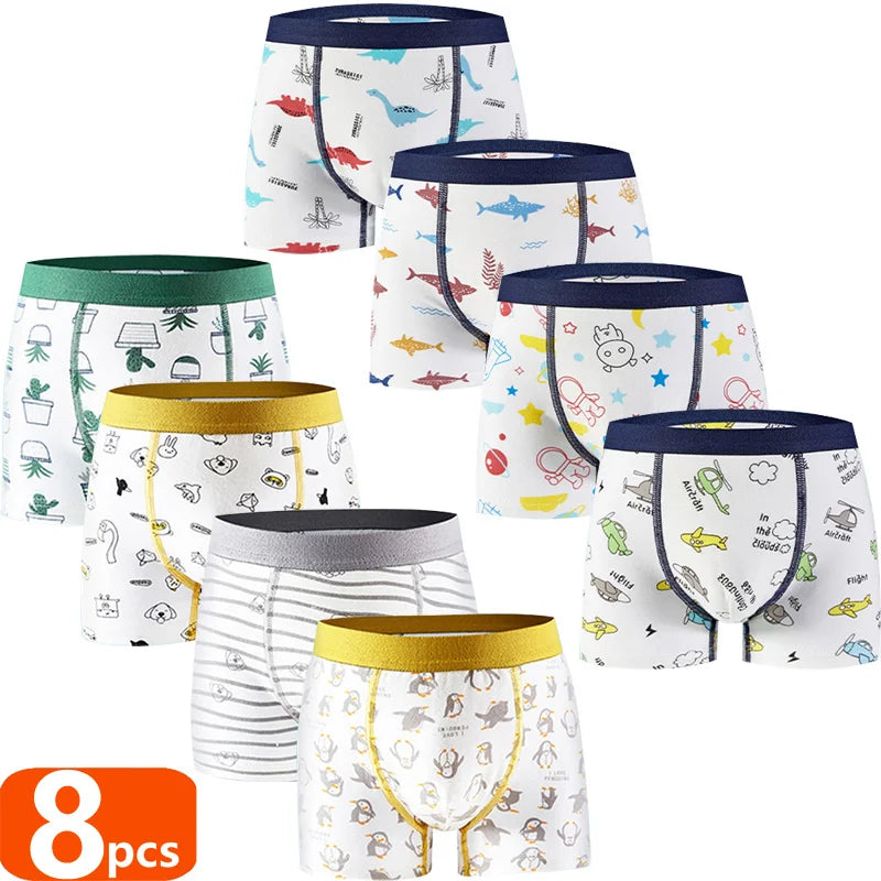 4/8 pcs Boys Boxer Sets Briefs Kids Cotton Underwear Baby Boy Underpants Teenager Cartoon Dinosaur Print Soft Children Panties
