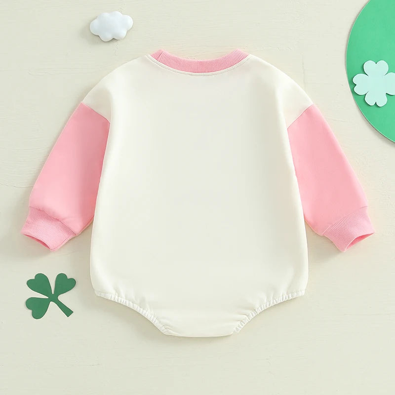 St Patrick s Day Toddler Jumpsuit Green Clover Print  Outfit Baby Romper Long Sleeve Crew Neck Bodysuit