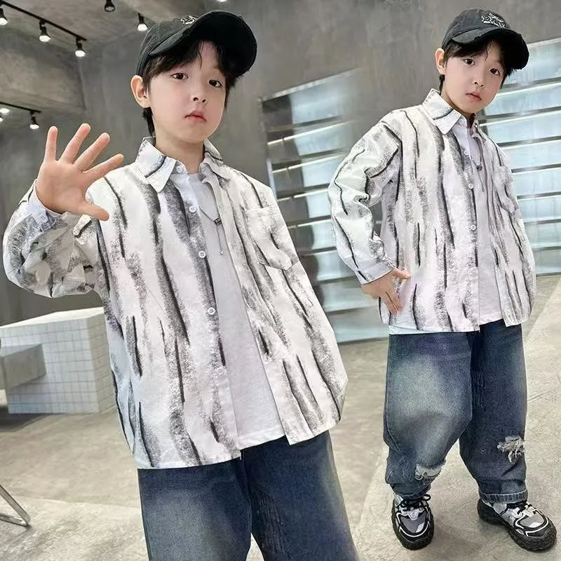 2025 New Boys' Spring Autumn Long Sleeve Shirt Toddler Boys Stylish Long Sleeve Shirt Trendy Design for Kids