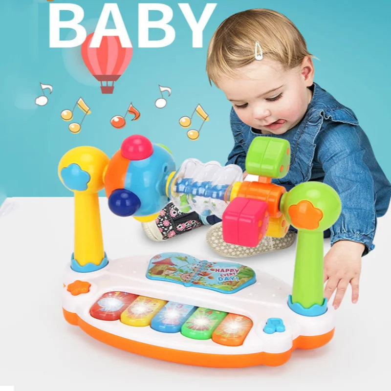 Kids Rotating Music Piano Keyboard with Light Sound Baby Piano Toys Musical Toys for Toddlers Early Educational Music Toy Gifts