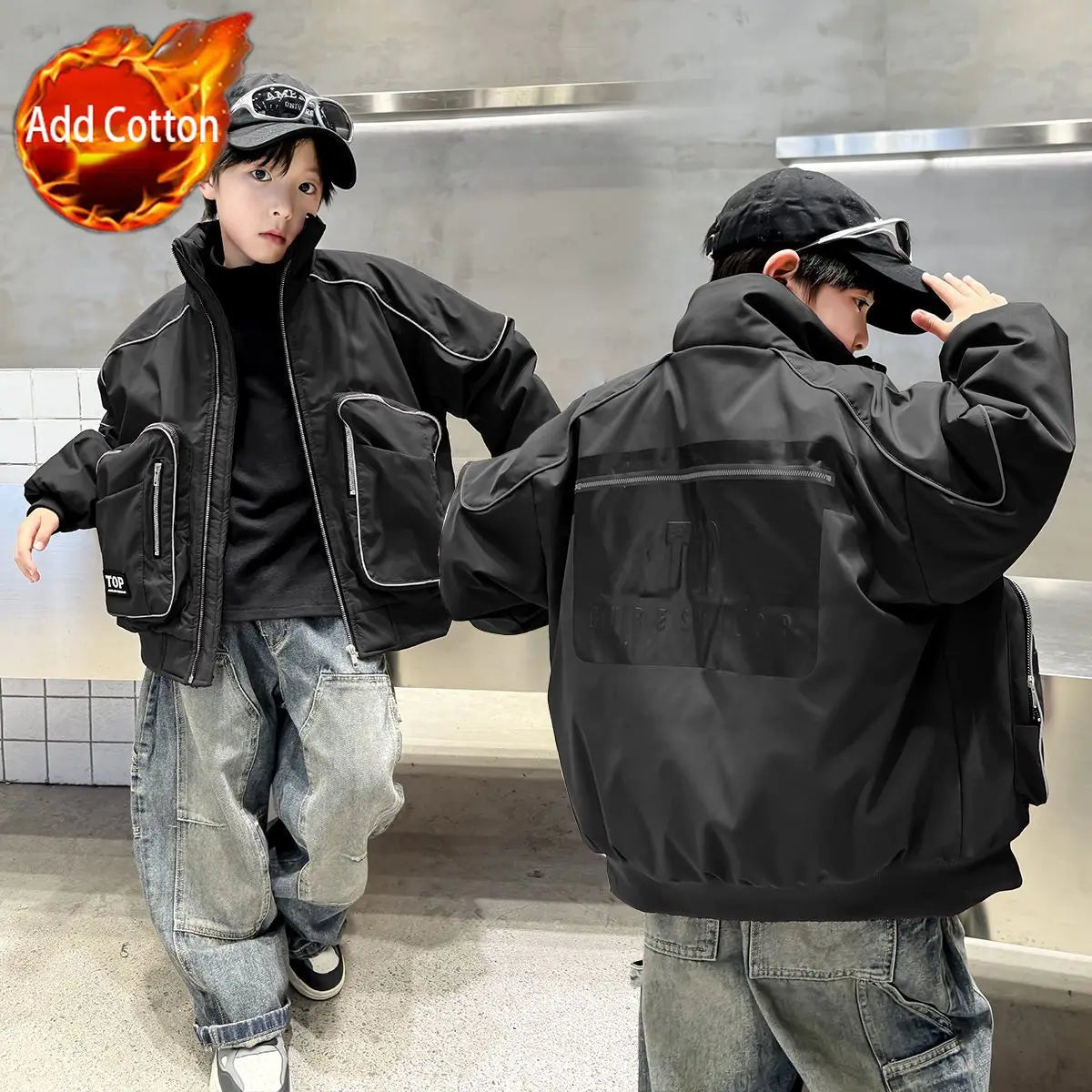 2025 New Boys' Winter Padded Quilted Windbreaker Jacket for Big Kids Waterproof Windproof Outdoor Jacket with Thermal Insulation