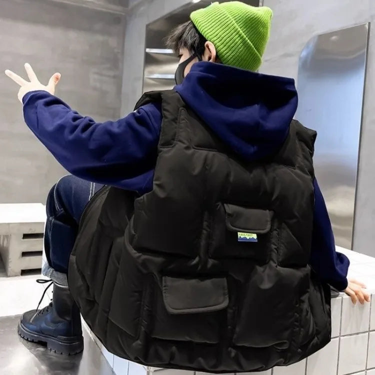Boys' Thermal Insulated Down Jacket Autumn Winter Kids' Outerwear Plus Size Cape Vest Stylish Trendy