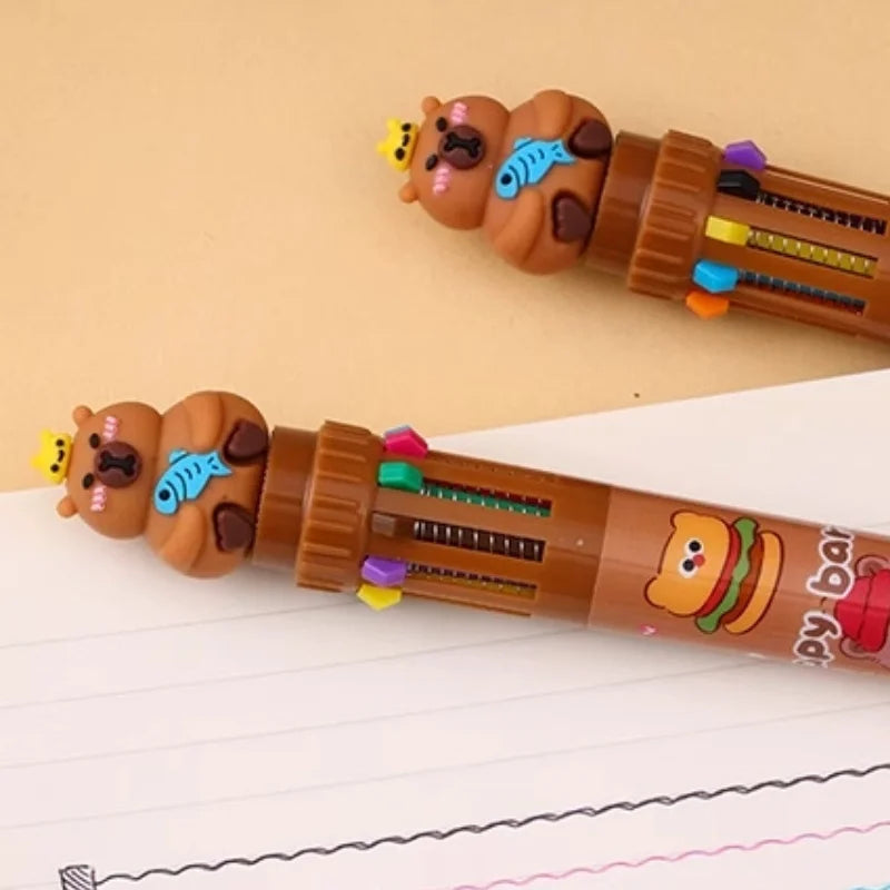 Cute Capybara 36Pcs 10 Color Ballpoint Pen Cartoon Set Capibala Creative Modeling 0.5Mm Multicolor Pen Students Learn Stationery