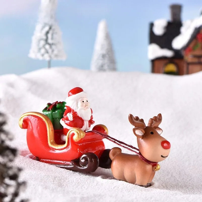 Christmas Santa Claus Elk Sleigh Locomotive Carriage Micro Landscape Snow Scenery Ornaments for xmas party favor christmas decor