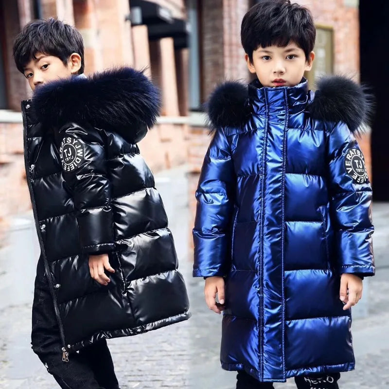 2025 New Boys Girls Cotton-Padded Coat Winter Outerwear Stylish Mid-Length Toddler Big Kids Winter Jacket