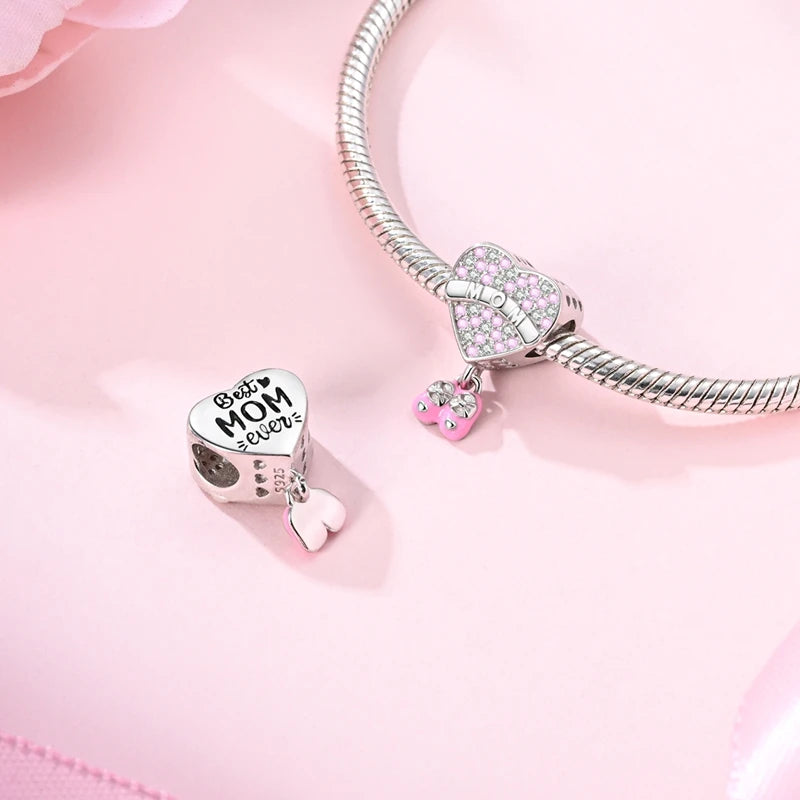 925 Sterling Silver Original Pink Ballet Shoes Charms Ballet Dancer Pendants For Women DIY Bead Fit Original Bracelet Necklace