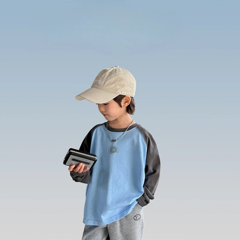 Loose Top with Children's Letters Kids Clothes Boys Elementary Student Men's T-shirt Wear 2025 New Clothing Korean Boy Child Tee