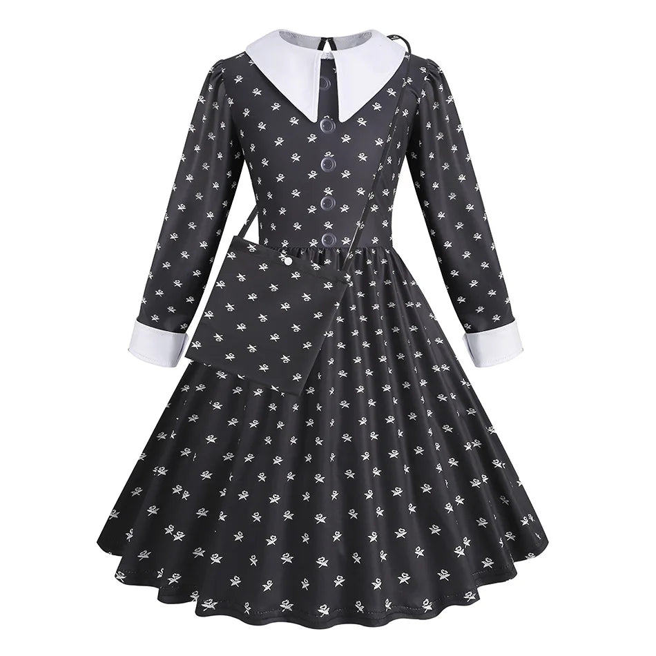Girls Wednesday Black Gown Vestidos Halloween Addams Cosplay Toddler Youth Gothic Party Dress Kids Carnival Party Kid Vestidos