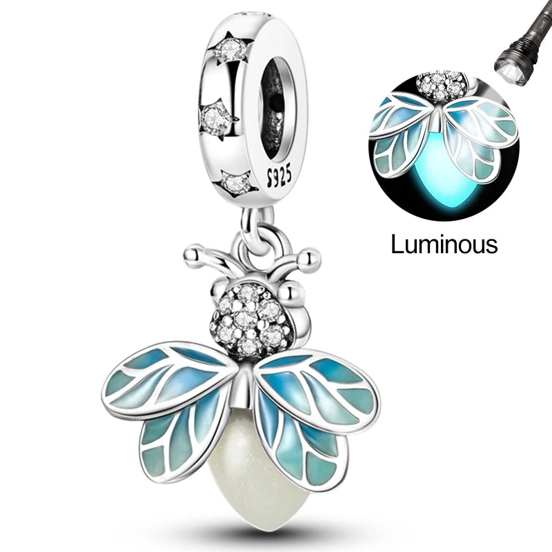 Hot Sale Charms Beads 925 Sterling Silver Pink Perfume Bottle Letter Luminous Firefly Tarot Card Beads Fit DIY Bracelets Jewelry