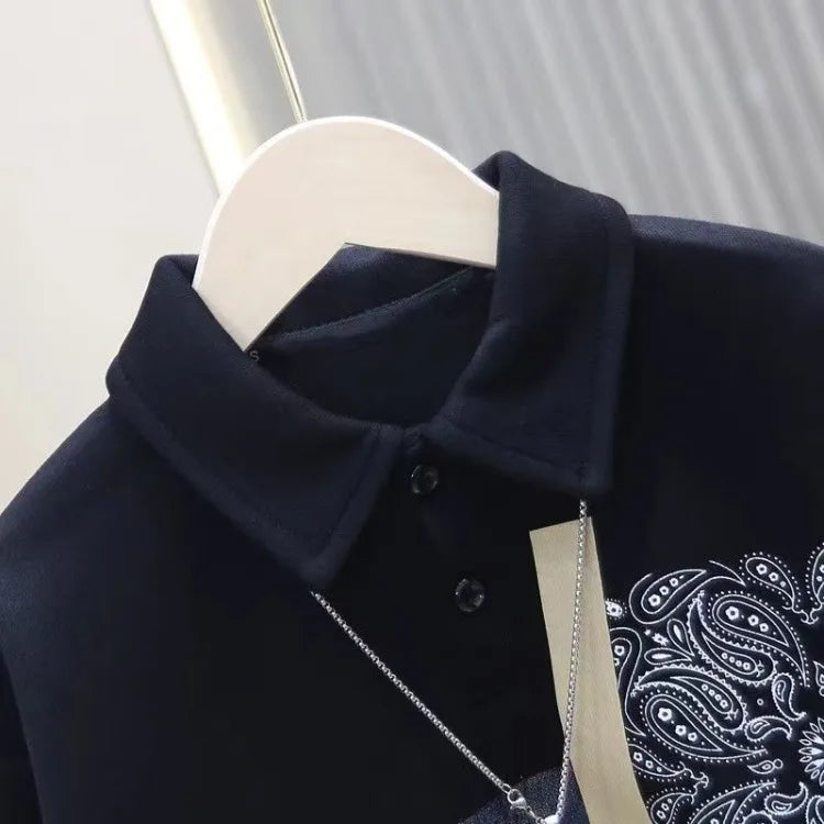 Boys' Medium-Large 2025 New Spring/Autumn No Hood Street-Style Casual Polo Collar Layering Top Trendy Kids Sweatshirt