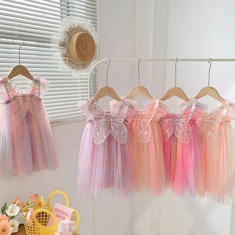 Summer New Colorful Chiffon Baby Girl Princess Dress, Cute Butterfly Wing Children'S Clothing