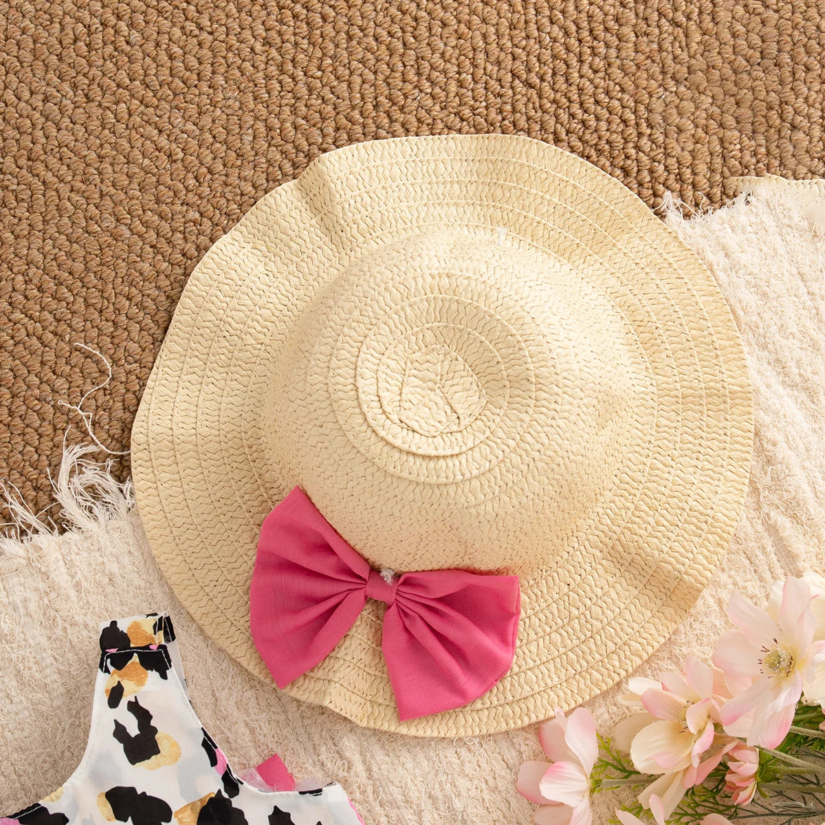 Summer New Sweet Bow Baby Girl Dress, Cute And Caring Children'S Clothes With Free Hat Suitable For Babies Aged 6-24 Months