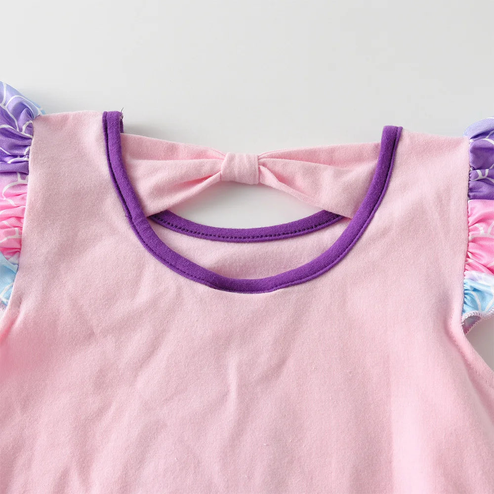 VIKITA Girls Mermaid Print Cute Fashion T Shirt Kids Flare Sleeve Cotton Casual Tops and Tees Girls Pink Daily School Costumes