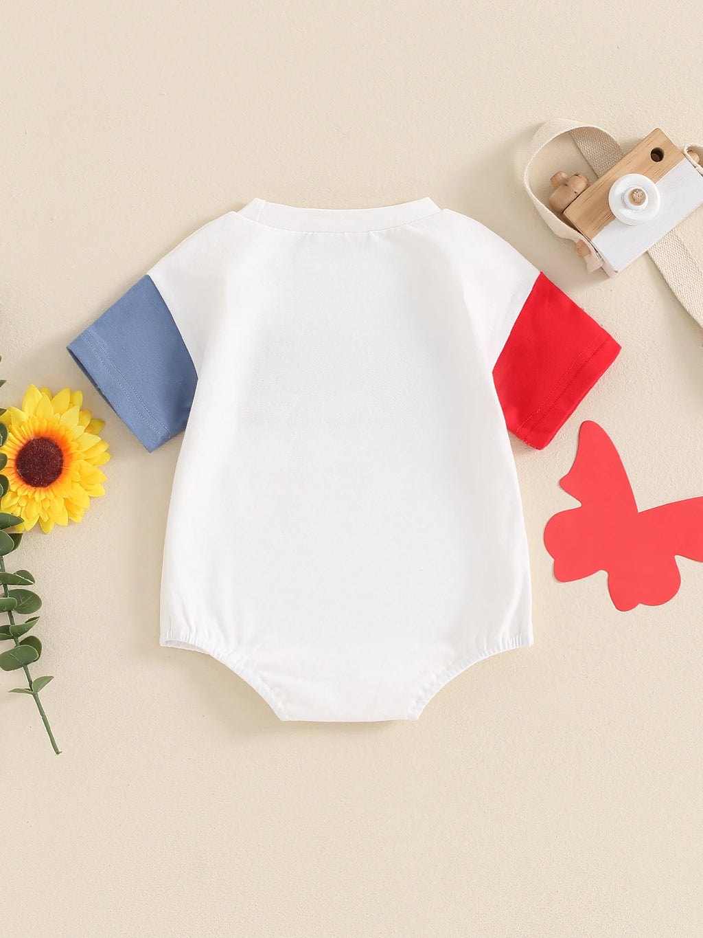 Infant Unisex Romper Sleeveless Round Neck Printed Stars and Stripes Jumpsuit for Memorial Day Celebration