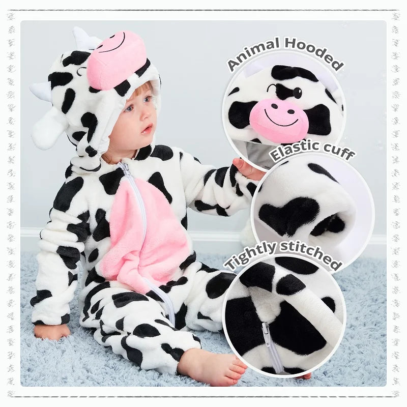 MICHLEY Halloween Costume Infant Baby Clothes Rompers Winter Flannel Hooded Bodysuits Pajamas Animals Overall Jumpsuit For Bebe