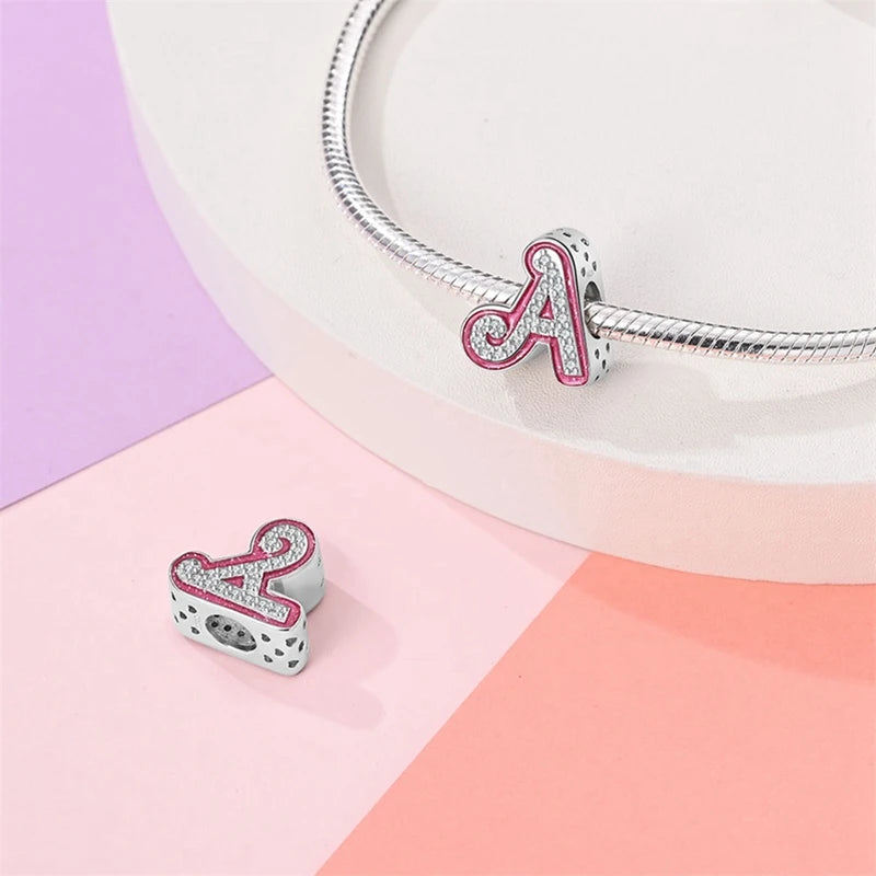 Pink Girl Series 925 Sterling Silver Alphabet Charms Beads Cute Letter Fit Original Bracelet Bangle Necklace DIY Jewelry