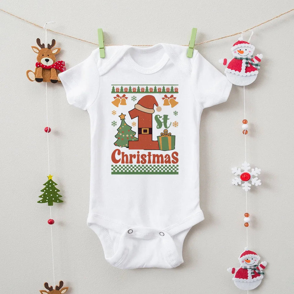 First Christmas Print Baby Bodysuits Boys Girls Xmas Cute Clothes Toddler Romper Newbron Christmas Gift Xmas Party Outfits