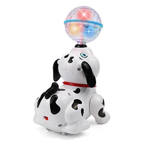 Spinning Dalmatian Toys Bump and Go Dancing Dog with Ball Music & Colorful Flashing Lights for Small Babies Infant Toddlers