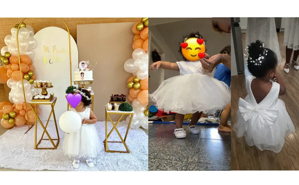 Infant Baby Tulle Backless Pageant Wedding Party Flower Girls Big Bow Dress With Headwear For Toddler Baptism Birthday Prom Gown