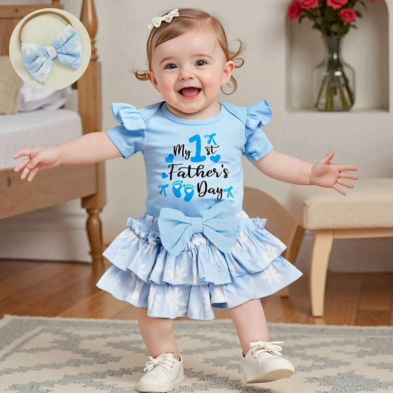 Daddy s Little Princess Father s Day Matching Outfits Letter Print Romper Shorts Headband 3Pcs Clothing Set for Baby Girl