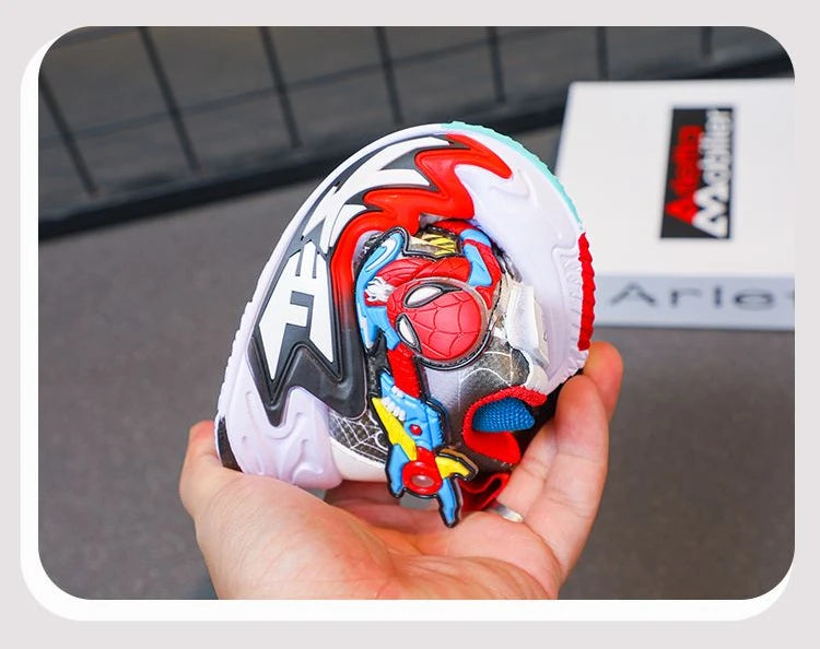 Kids'Casual Shoes Mesh Spider-Man Spring Shoes For Boys Flat Outdoor Basketball Anti-slip Breathable Blue Red Shoes Size 27-38